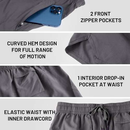 MIER Men's Athletic Shorts 5 Inch Lightweight Running Workout Gym Shorts with Zipper Pockets, 2 Pack