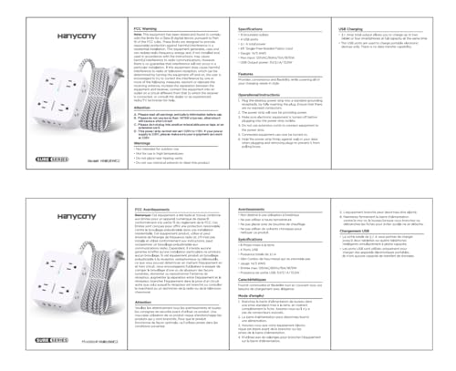 Surge Protector Power Strip - HANYCONY 8 Outlets 4 USB (2 USB C) Charging Ports- Multi Plug Outlet Extender, 5Ft