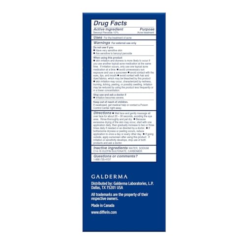 Differin Acne Face Wash with 10% Benzoyl Peroxide, 5 oz.