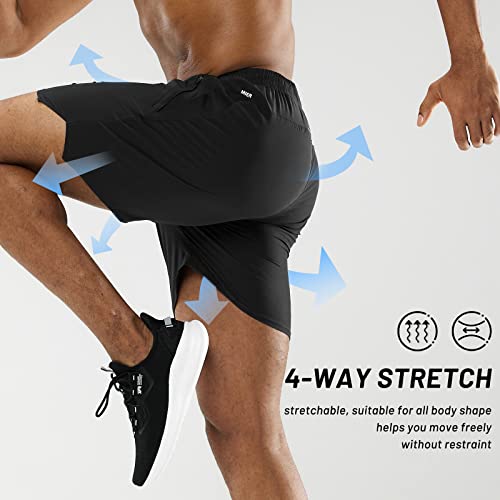 MIER Men's Athletic Shorts 5 Inch Lightweight Running Workout Gym Shorts with Zipper Pockets, 2 Pack
