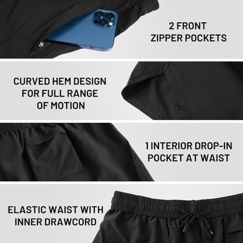MIER Men's Athletic Shorts 5 Inch Lightweight Running Workout Gym Shorts with Zipper Pockets, 2 Pack