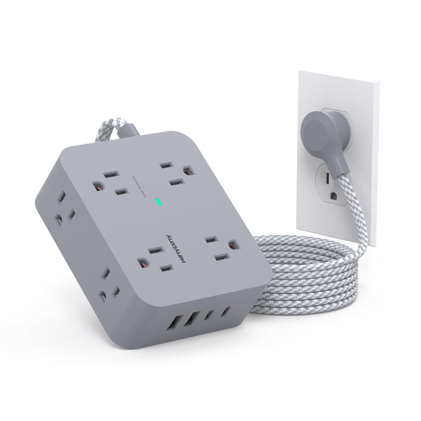 Surge Protector Power Strip - HANYCONY 8 Outlets 4 USB (2 USB C) Charging Ports- Multi Plug Outlet Extender, 5Ft