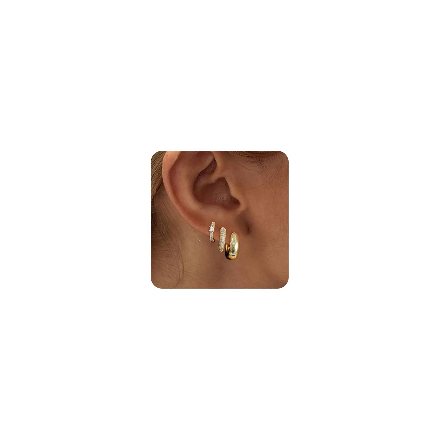 MIDEEO Gold/Sliver Chunky Hoop Earrings Set, 14K Gold Plated Twisted Huggie Hoop Earring