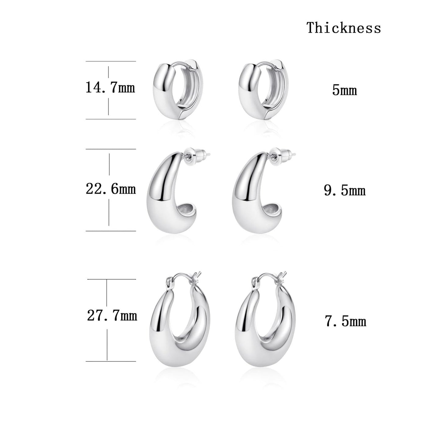 MIDEEO Gold/Sliver Chunky Hoop Earrings Set, 14K Gold Plated Twisted Huggie Hoop Earring