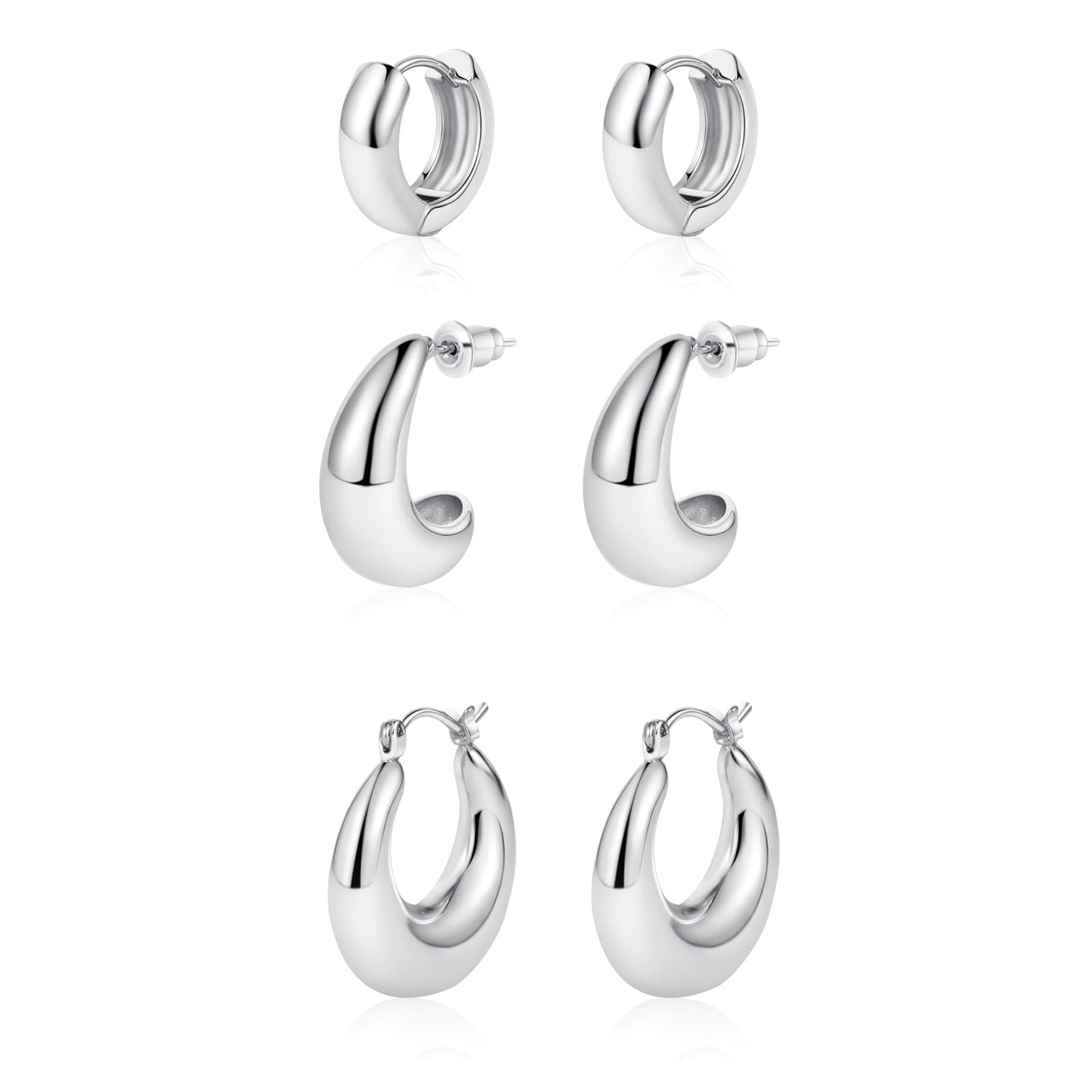 MIDEEO Gold/Sliver Chunky Hoop Earrings Set, 14K Gold Plated Twisted Huggie Hoop Earring