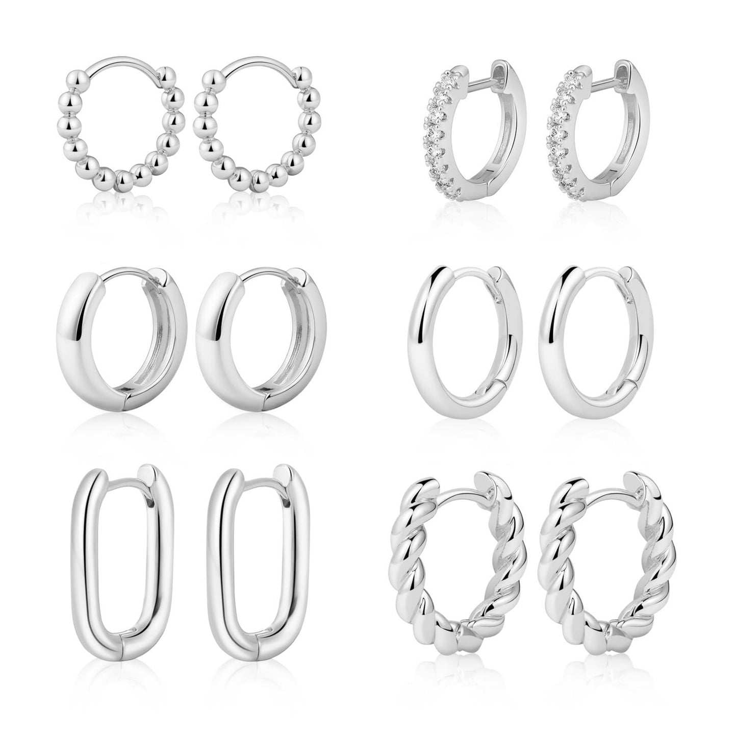 MIDEEO Gold/Sliver Chunky Hoop Earrings Set, 14K Gold Plated Twisted Huggie Hoop Earring