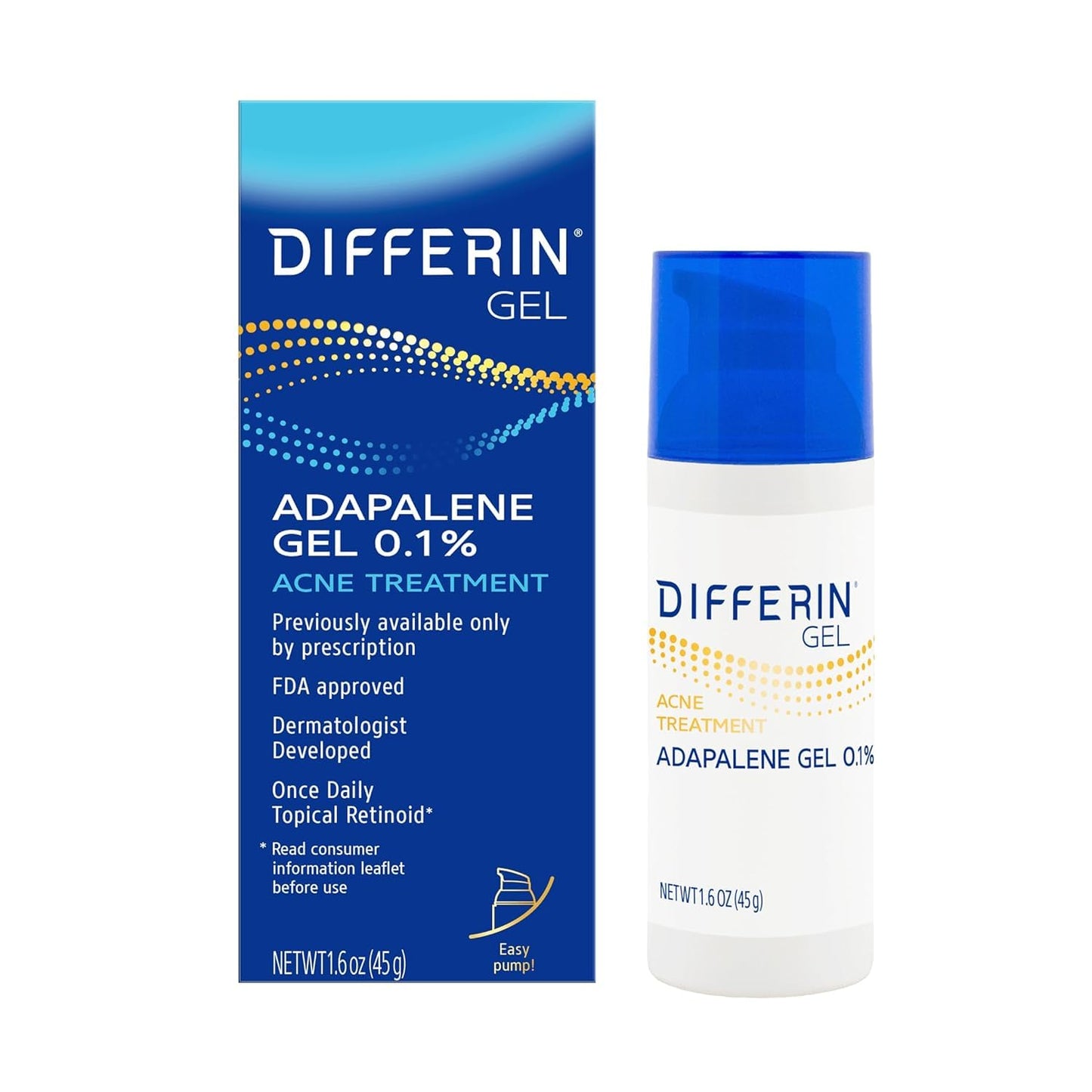 Differin Acne Treatment Gel, 45g Tube, Pack of 2 (Packaging May Vary)