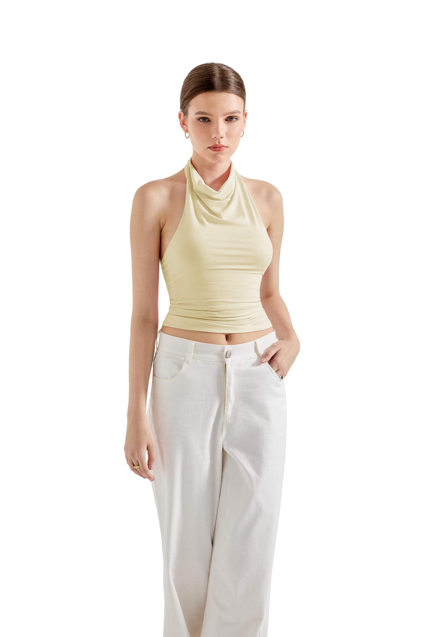 SUUKSESS Women Halter Backless Tank Tops Sexy Cowl Neck Summer Going Out Cami Tops