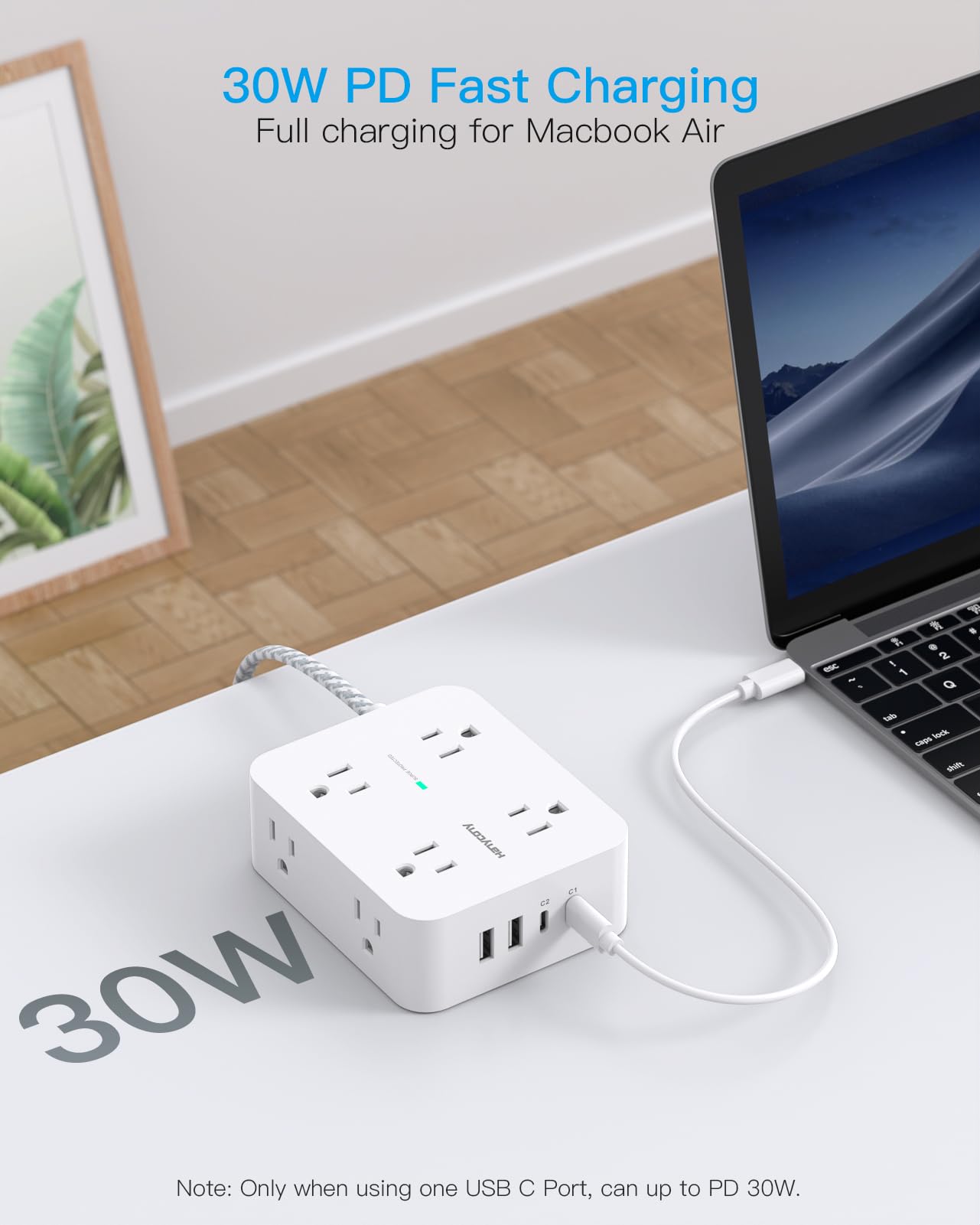 Surge Protector Power Strip - HANYCONY 8 Outlets 4 USB (2 USB C) Charging Ports- Multi Plug Outlet Extender, 5Ft