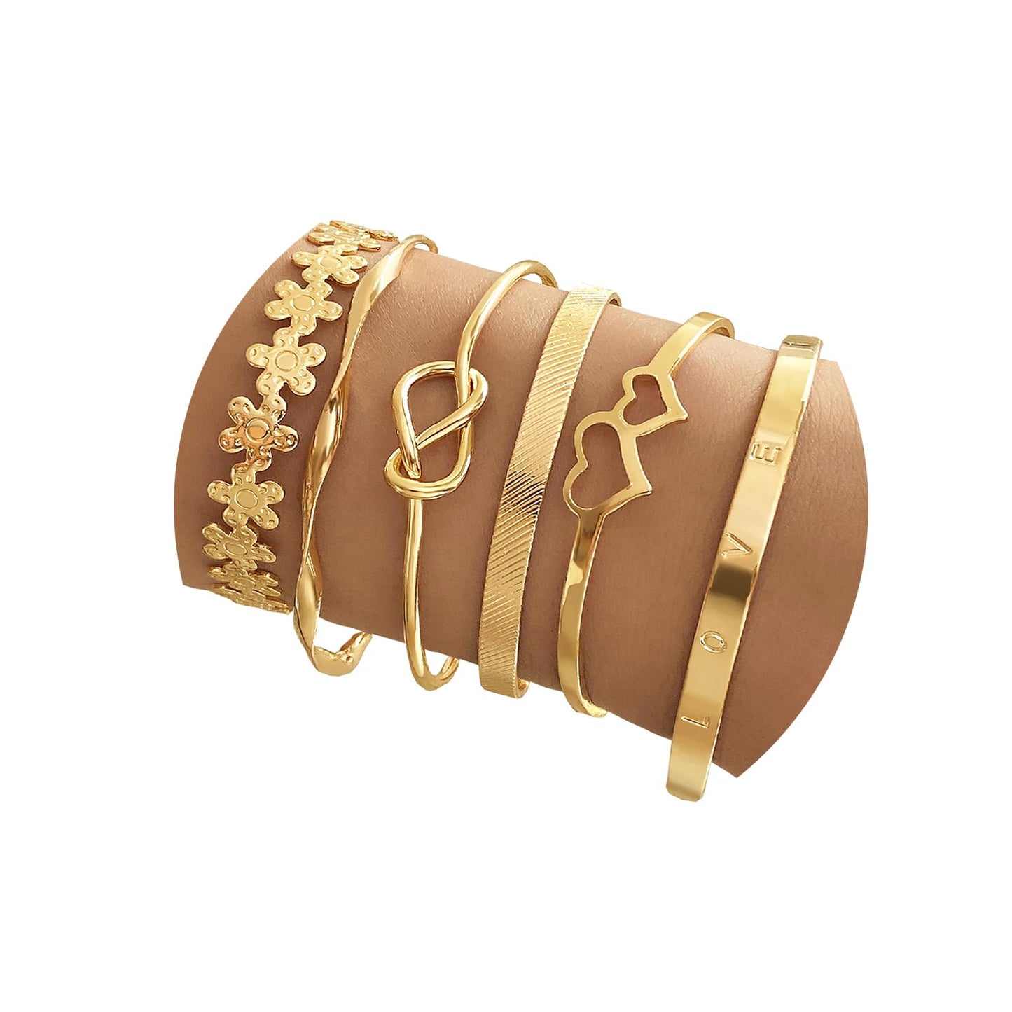 IFKM Gold Bangle Bracelets for Women, 14k Gold Plated Multi-Layer Stackable Cuff Bracelet Set