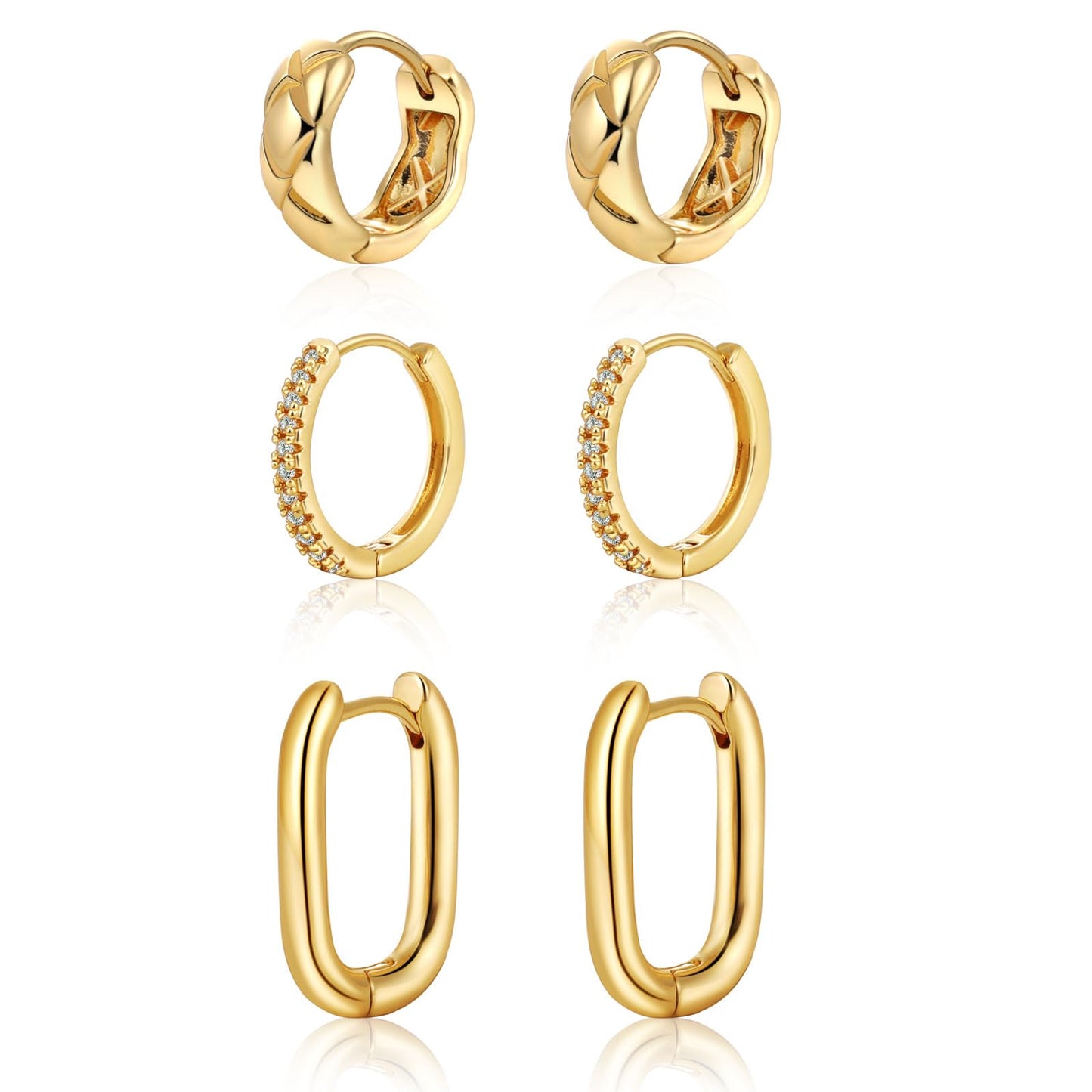 MIDEEO Gold/Sliver Chunky Hoop Earrings Set, 14K Gold Plated Twisted Huggie Hoop Earring