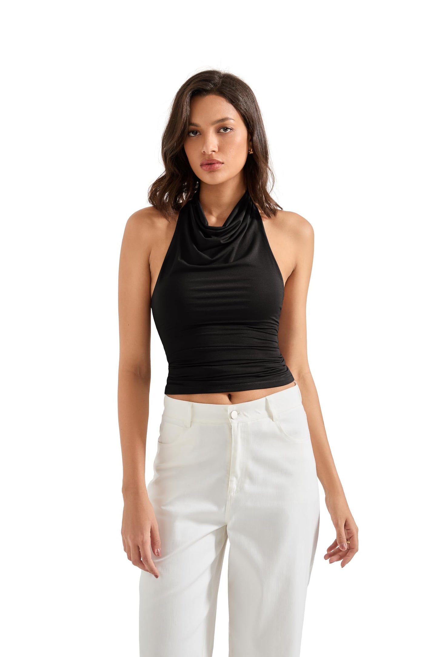 SUUKSESS Women Halter Backless Tank Tops Sexy Cowl Neck Summer Going Out Cami Tops