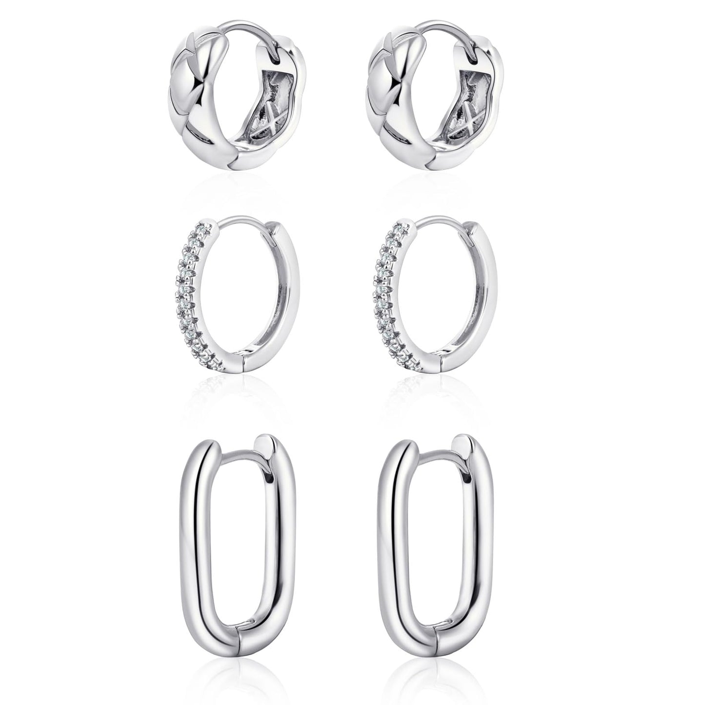 MIDEEO Gold/Sliver Chunky Hoop Earrings Set, 14K Gold Plated Twisted Huggie Hoop Earring
