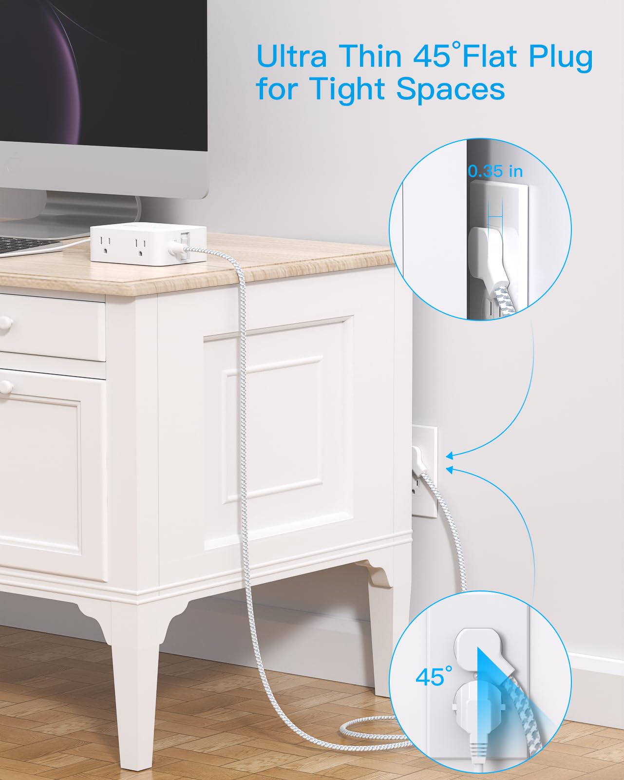 Surge Protector Power Strip - HANYCONY 8 Outlets 4 USB (2 USB C) Charging Ports- Multi Plug Outlet Extender, 5Ft