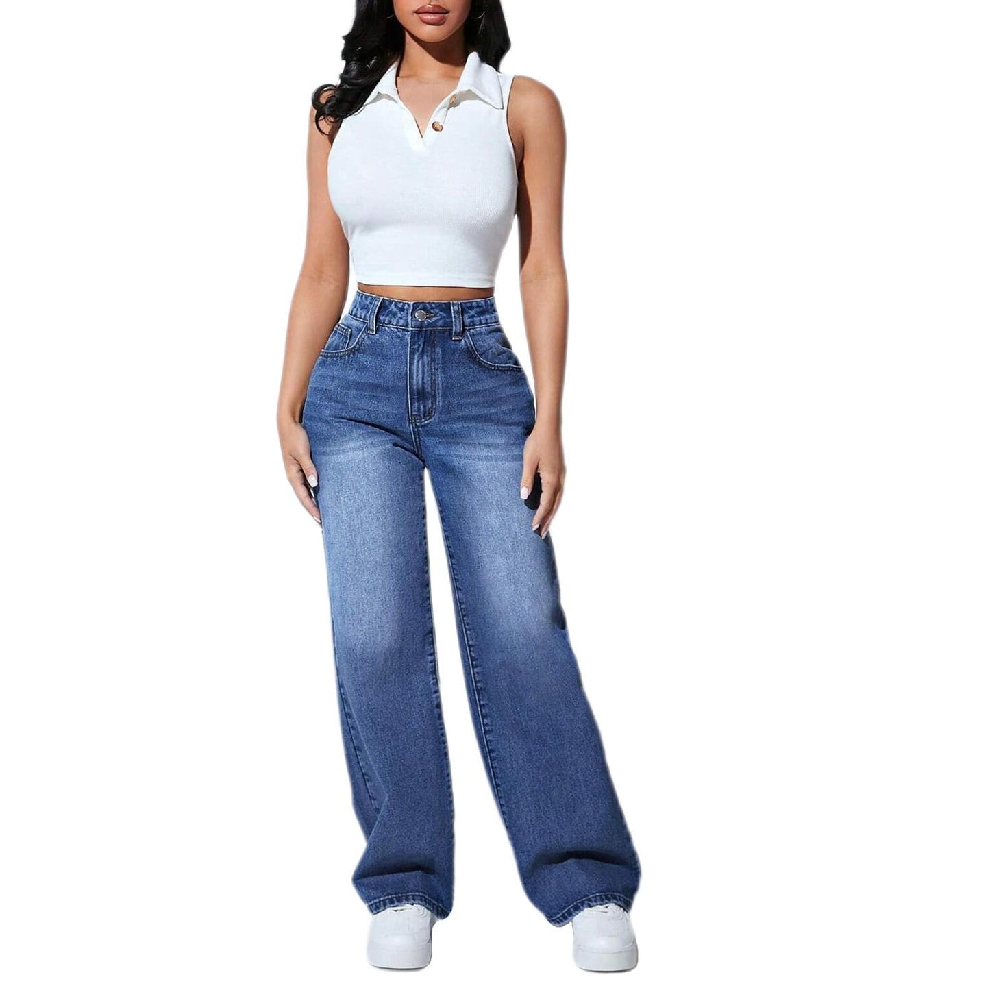 Straight Leg Jeans for Women, High Waisted Stretchy Wide Leg Denim Pants