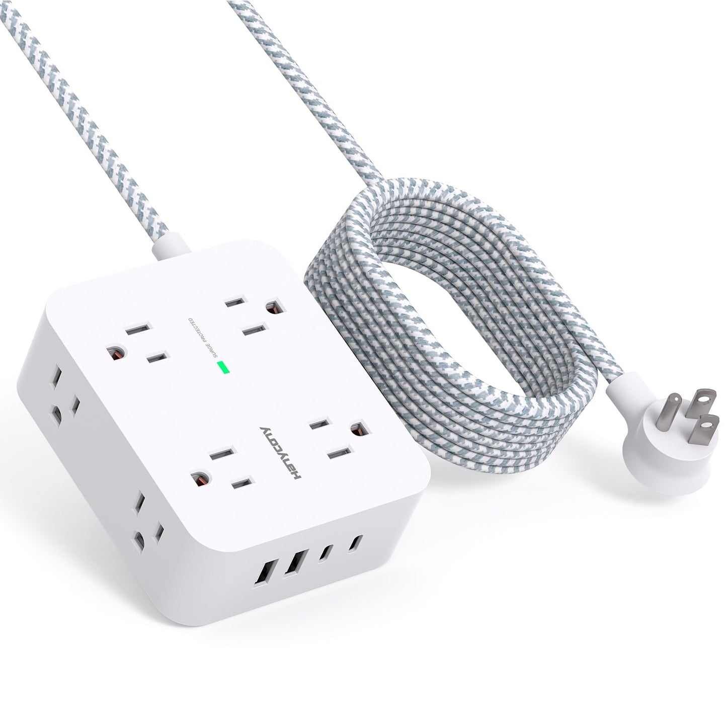 Surge Protector Power Strip - HANYCONY 8 Outlets 4 USB (2 USB C) Charging Ports- Multi Plug Outlet Extender, 5Ft