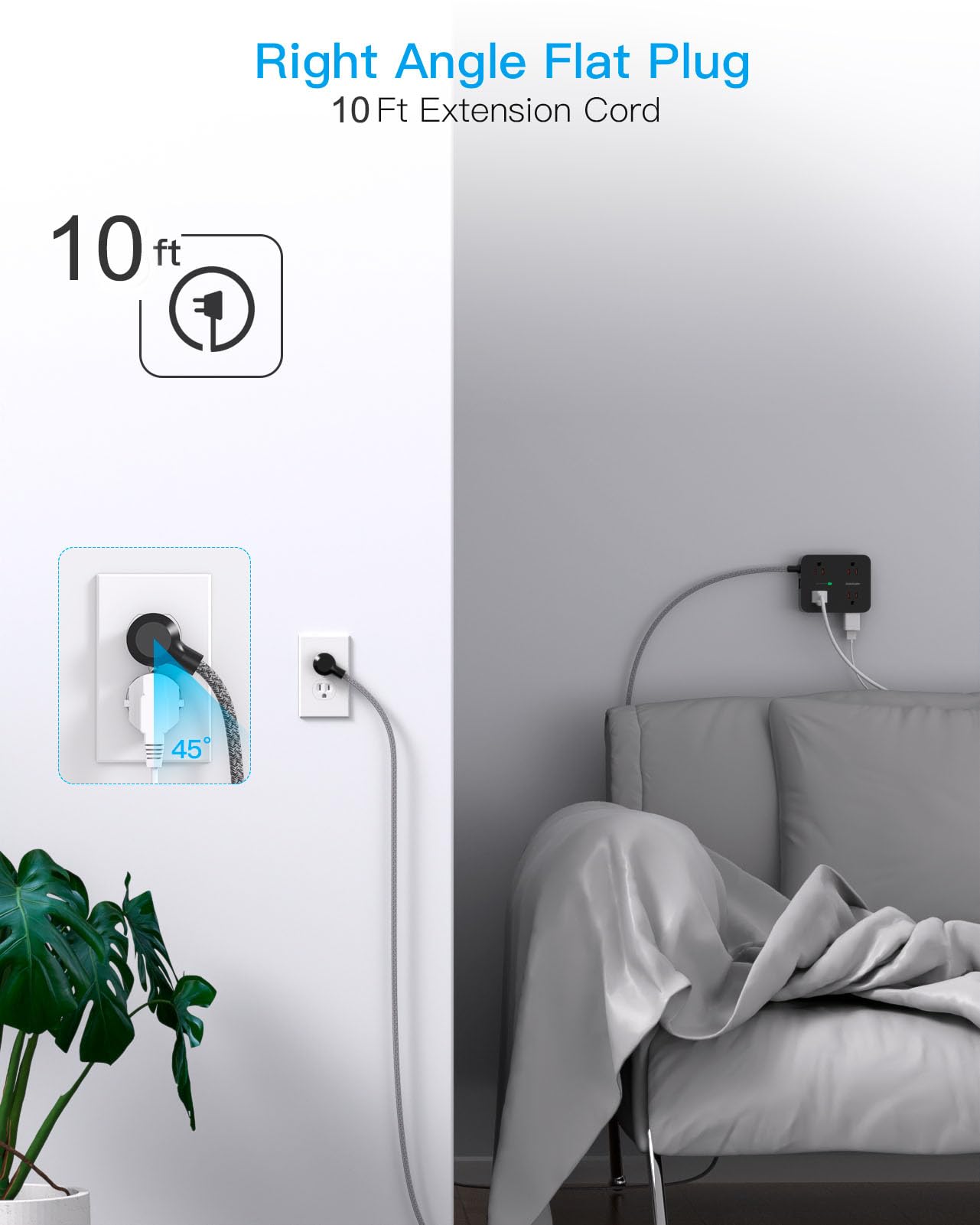 Surge Protector Power Strip - HANYCONY 8 Outlets 4 USB (2 USB C) Charging Ports- Multi Plug Outlet Extender, 5Ft