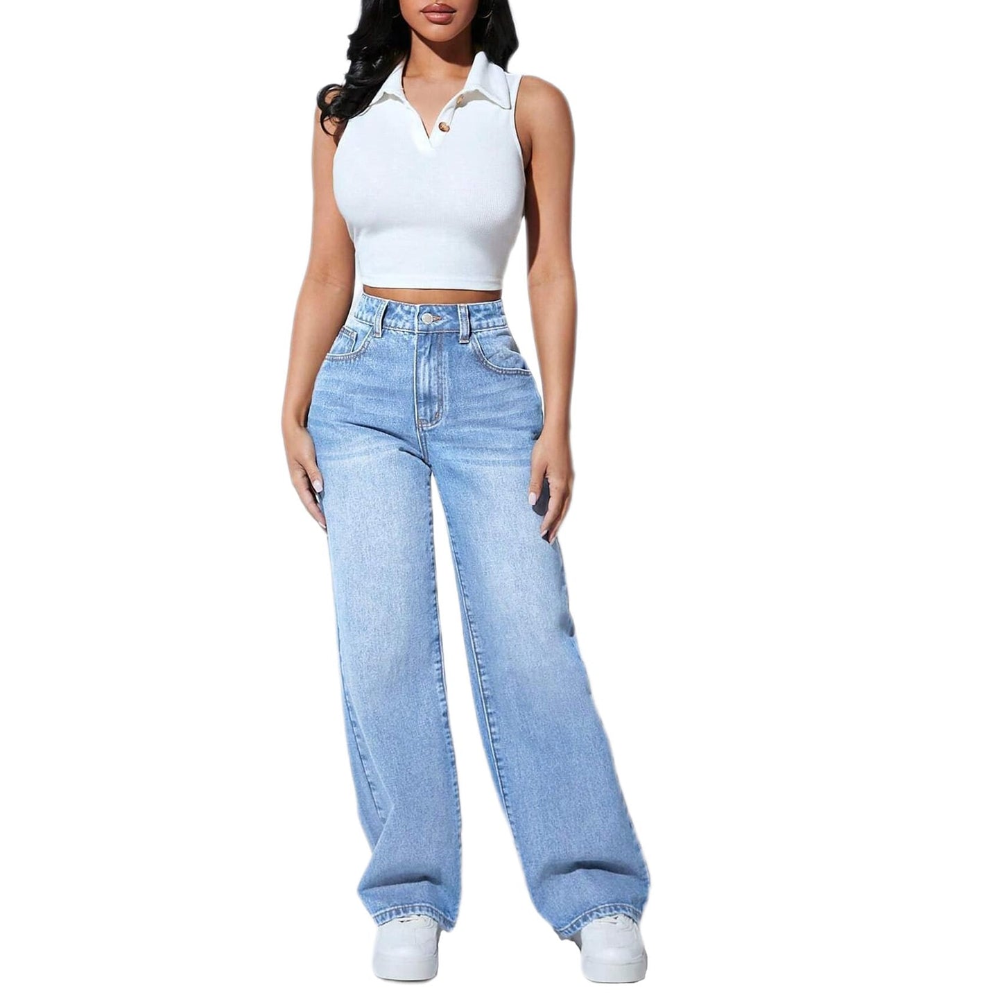 Straight Leg Jeans for Women, High Waisted Stretchy Wide Leg Denim Pants