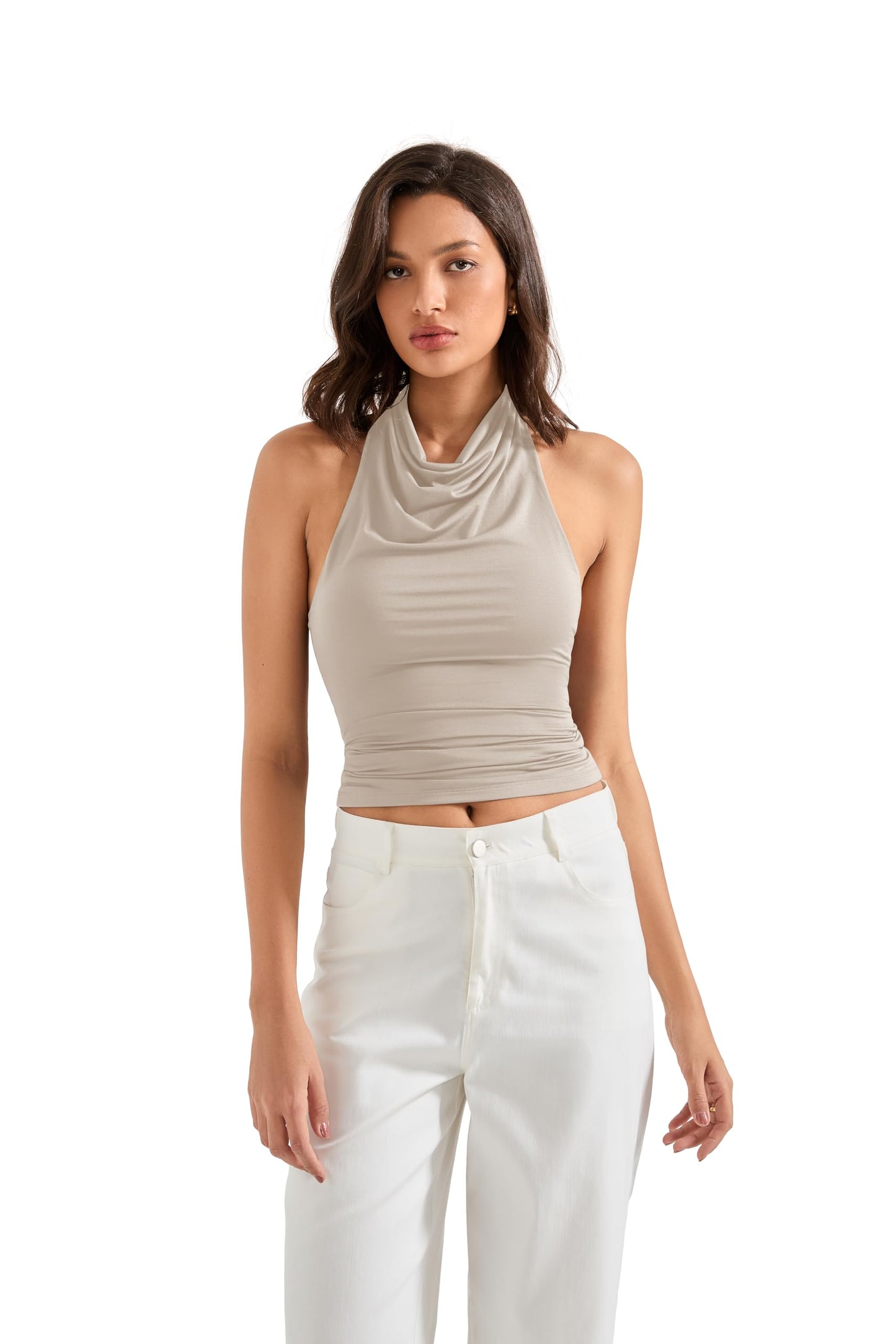 SUUKSESS Women Halter Backless Tank Tops Sexy Cowl Neck Summer Going Out Cami Tops