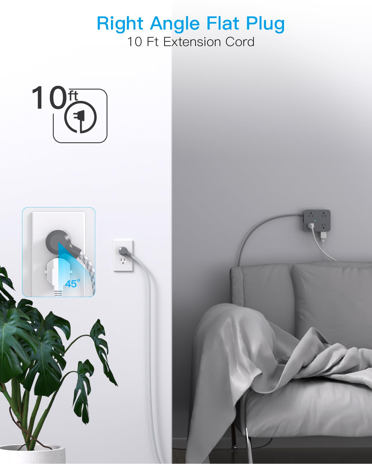 Surge Protector Power Strip - HANYCONY 8 Outlets 4 USB (2 USB C) Charging Ports- Multi Plug Outlet Extender, 5Ft