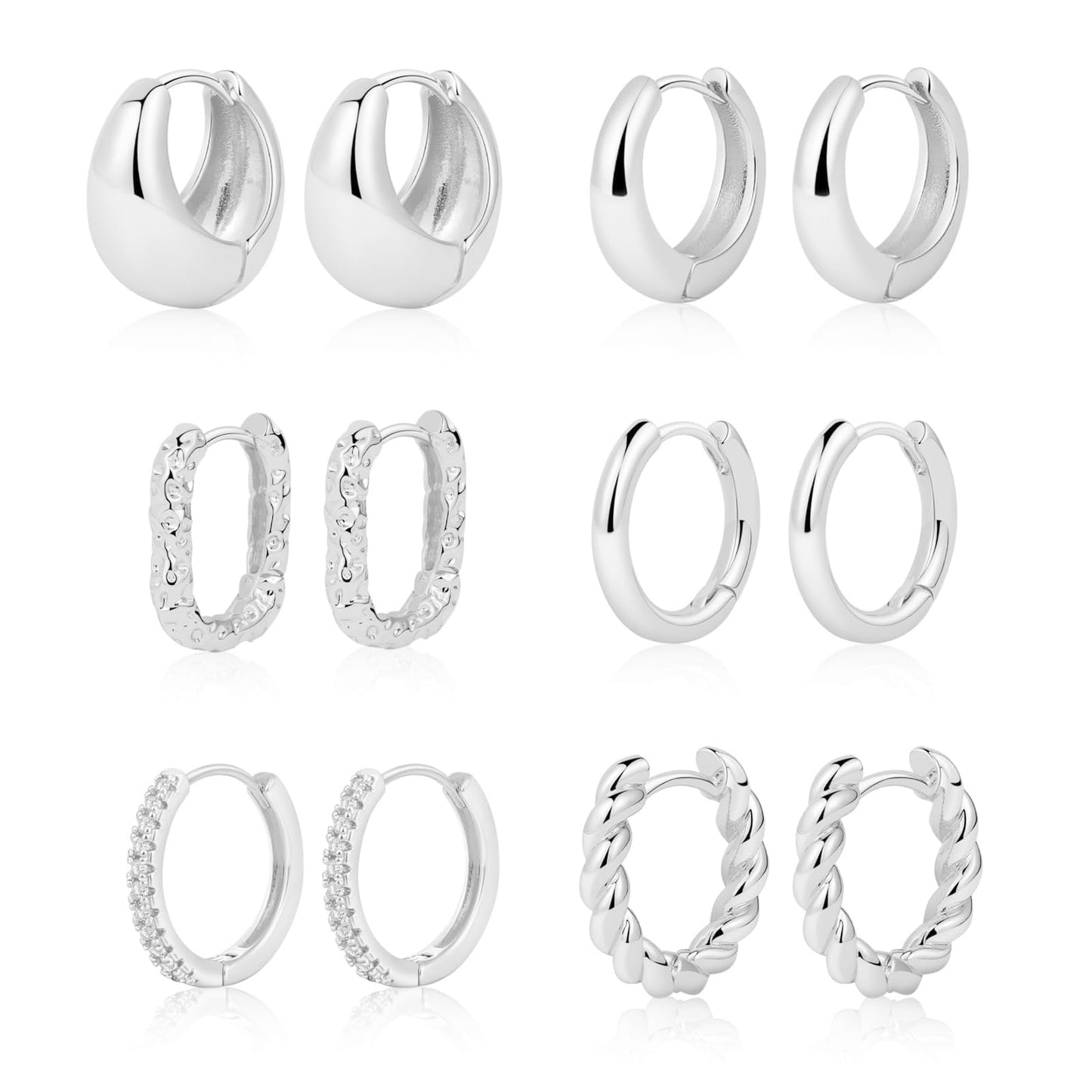MIDEEO Gold/Sliver Chunky Hoop Earrings Set, 14K Gold Plated Twisted Huggie Hoop Earring