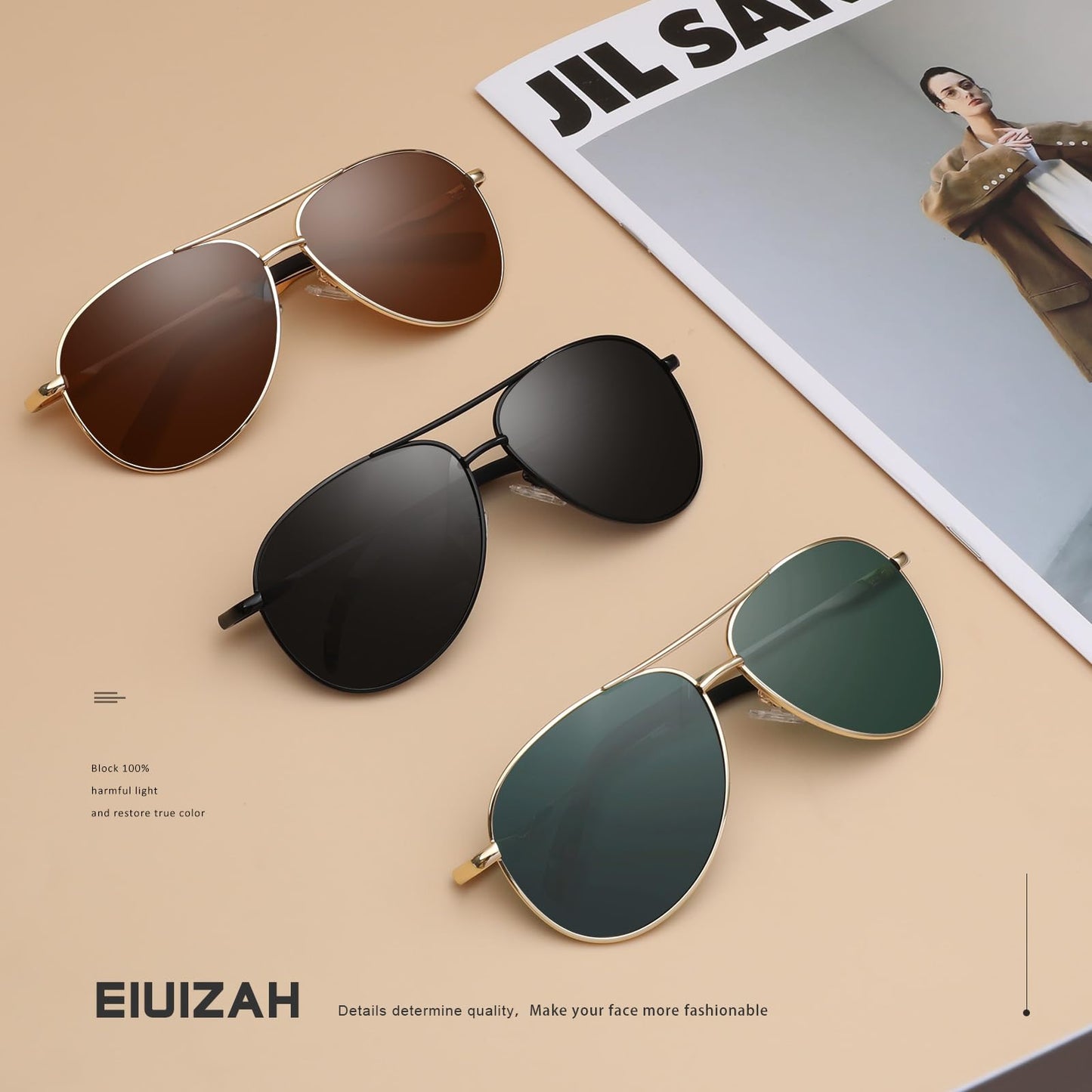 Eiuizah Polarized Aviator Sunglasses with UV Protection