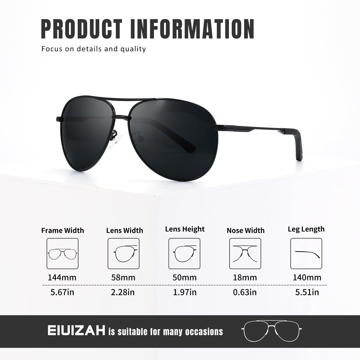 Eiuizah Polarized Aviator Sunglasses with UV Protection