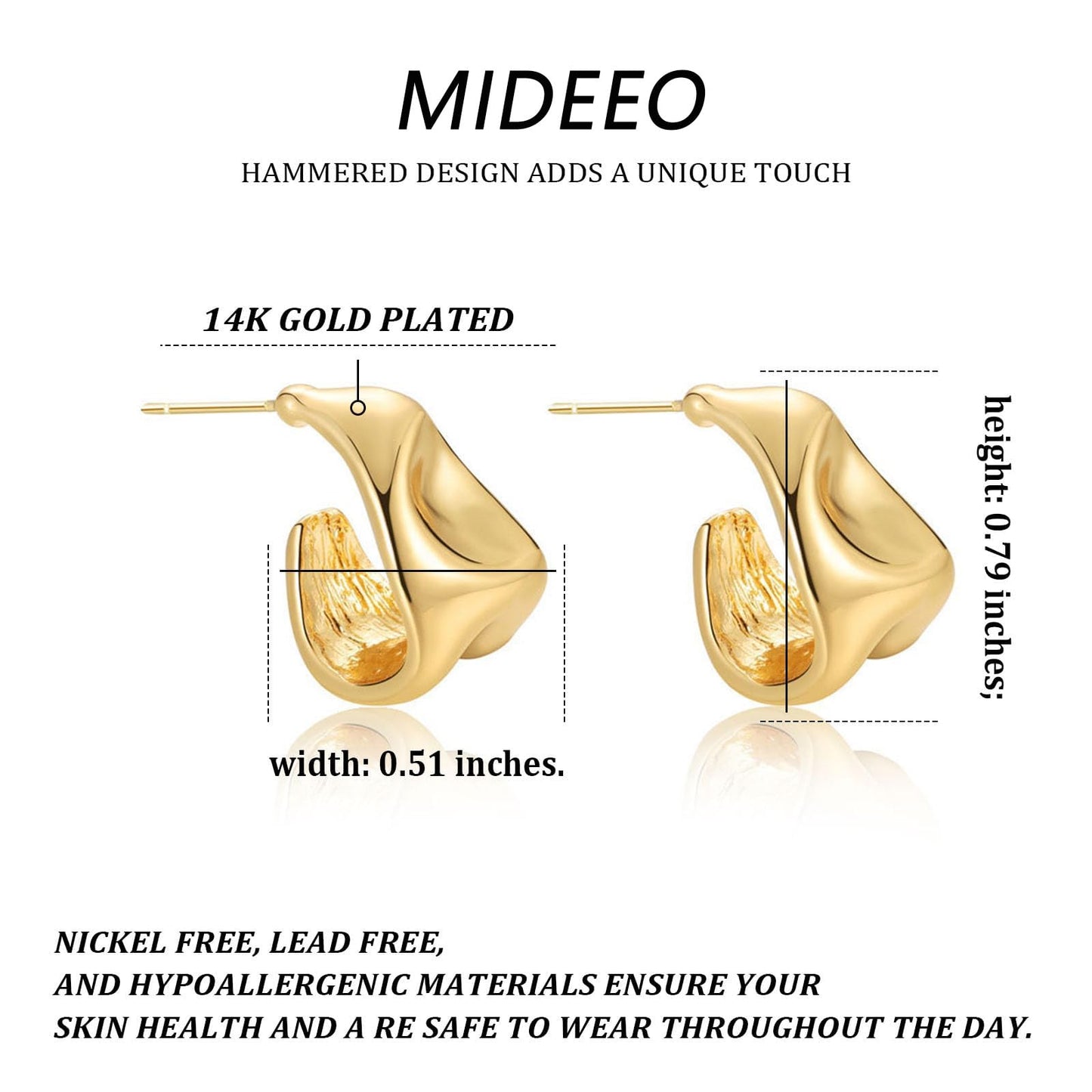 MIDEEO Gold/Sliver Chunky Hoop Earrings Set, 14K Gold Plated Twisted Huggie Hoop Earring