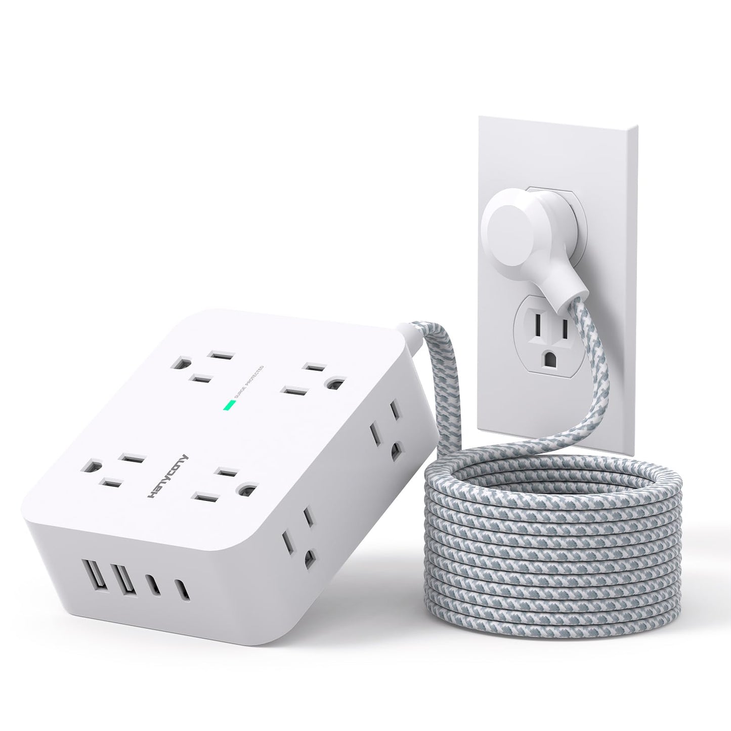 Surge Protector Power Strip - HANYCONY 8 Outlets 4 USB (2 USB C) Charging Ports- Multi Plug Outlet Extender, 5Ft
