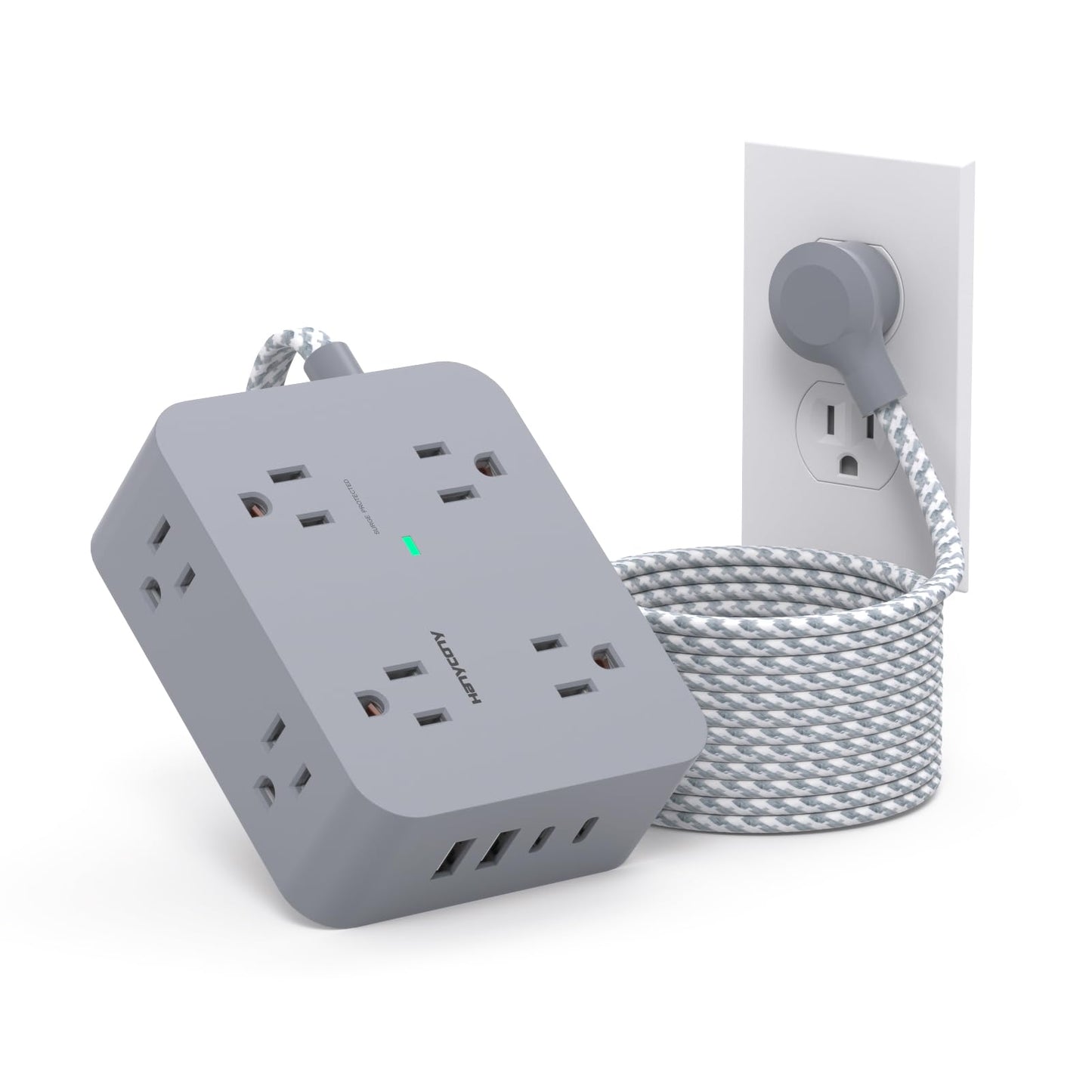 Surge Protector Power Strip - HANYCONY 8 Outlets 4 USB (2 USB C) Charging Ports- Multi Plug Outlet Extender, 5Ft