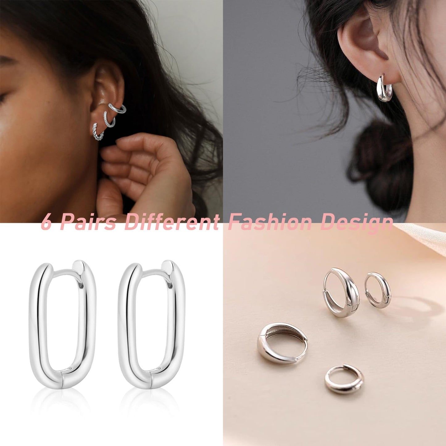 MIDEEO Gold/Sliver Chunky Hoop Earrings Set, 14K Gold Plated Twisted Huggie Hoop Earring