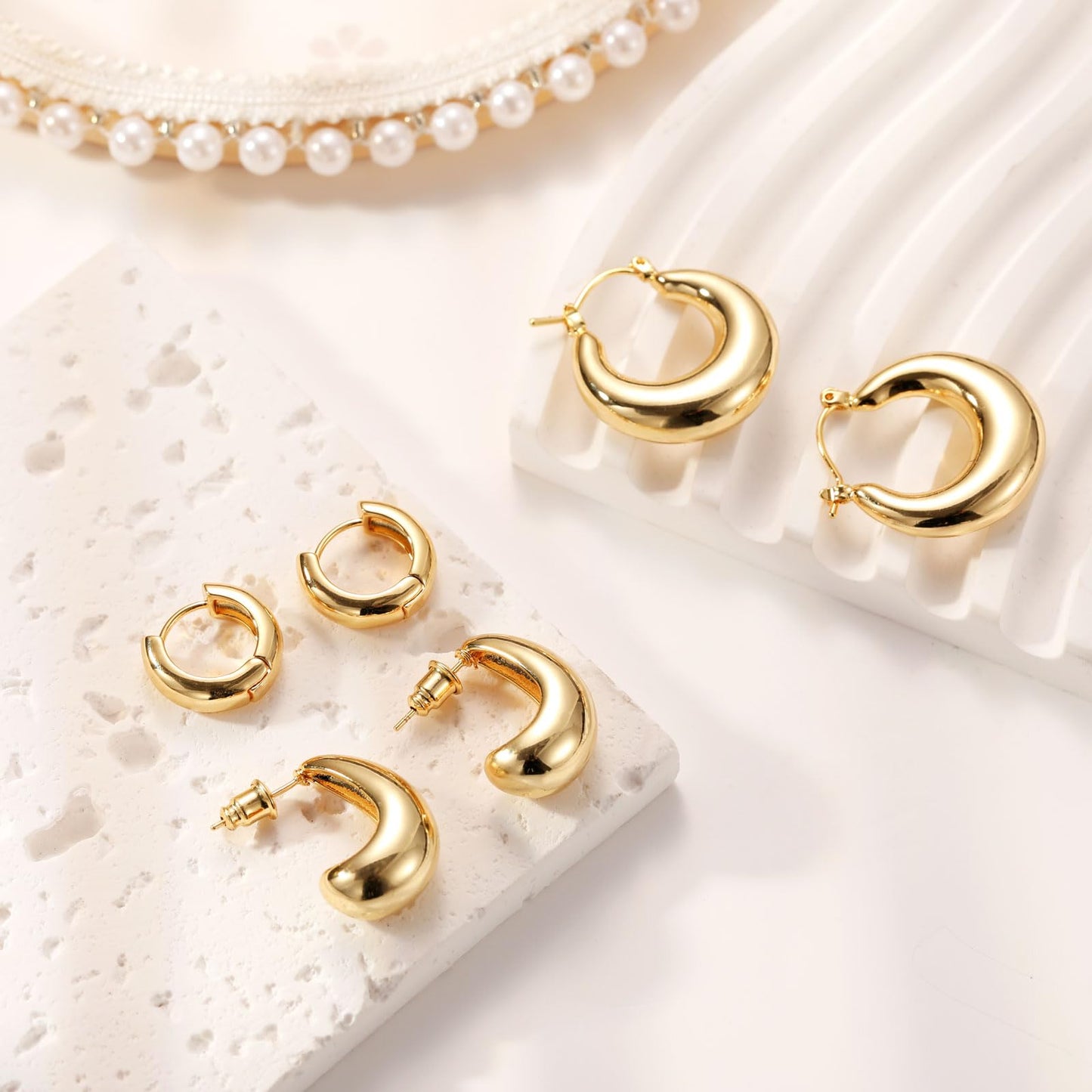 MIDEEO Gold/Sliver Chunky Hoop Earrings Set, 14K Gold Plated Twisted Huggie Hoop Earring