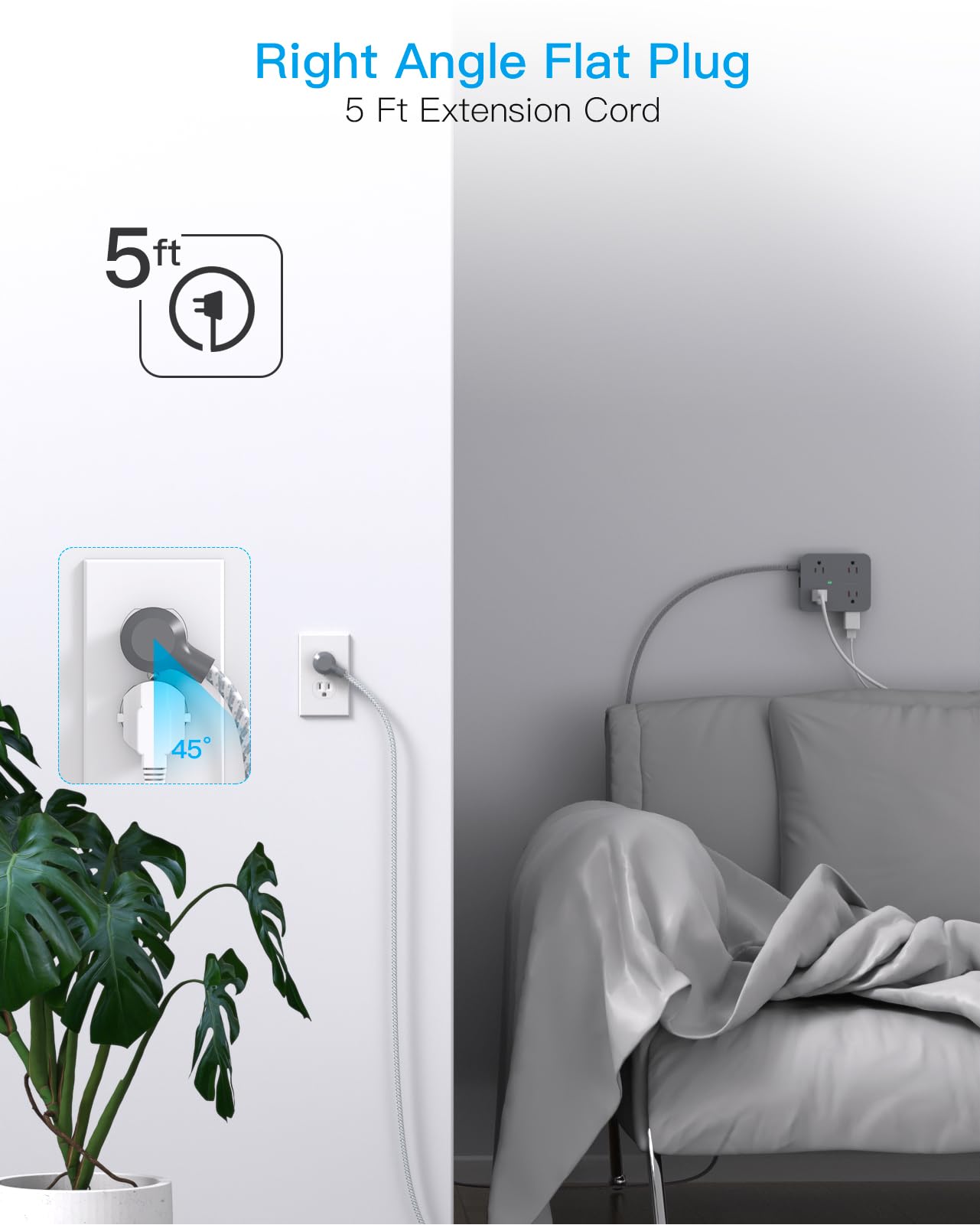 Surge Protector Power Strip - HANYCONY 8 Outlets 4 USB (2 USB C) Charging Ports- Multi Plug Outlet Extender, 5Ft