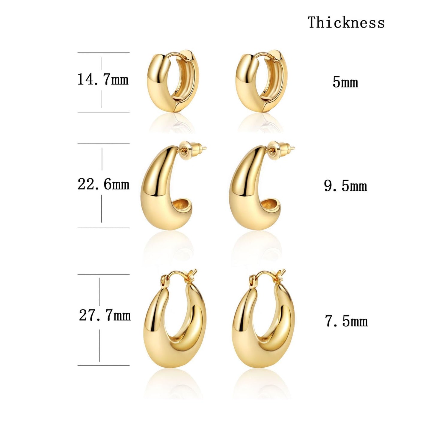 MIDEEO Gold/Sliver Chunky Hoop Earrings Set, 14K Gold Plated Twisted Huggie Hoop Earring