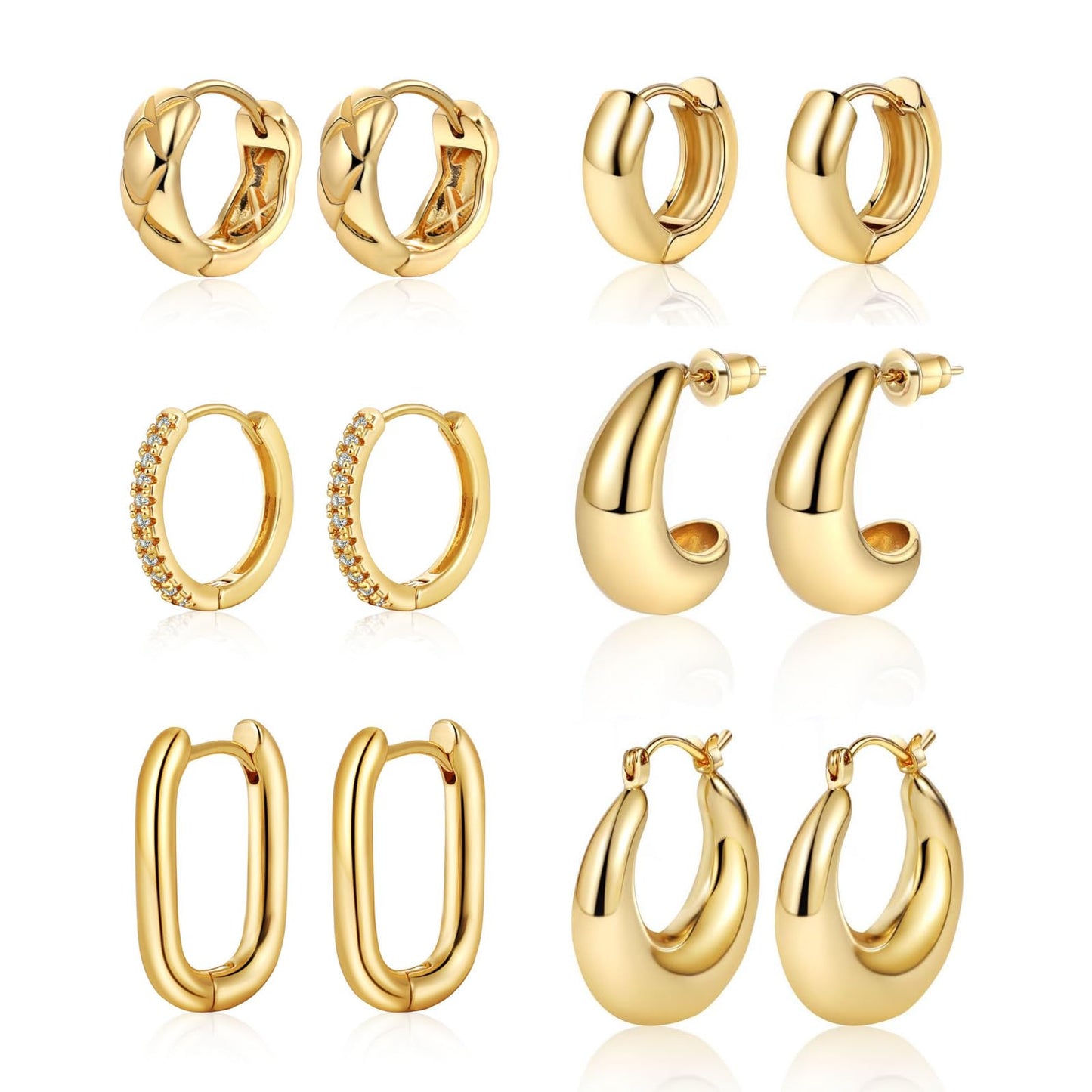 MIDEEO Gold/Sliver Chunky Hoop Earrings Set, 14K Gold Plated Twisted Huggie Hoop Earring