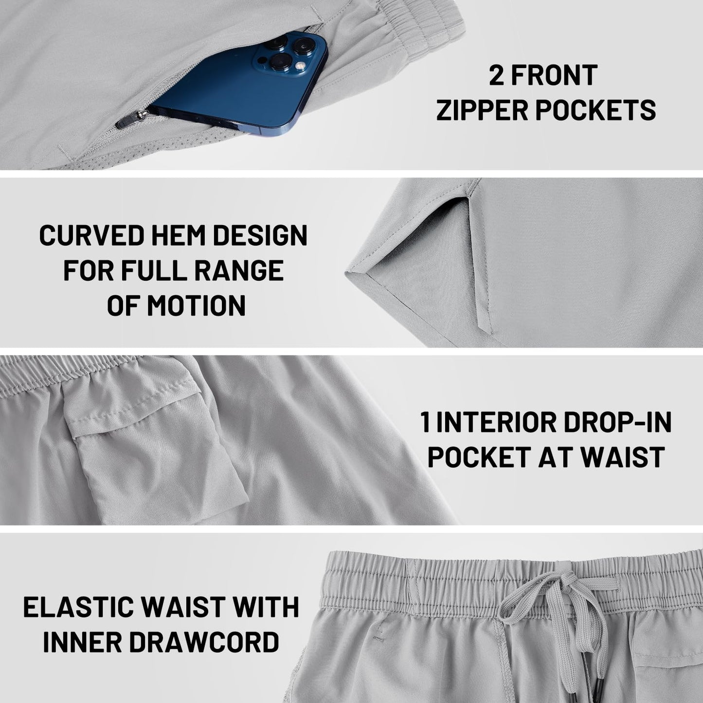 MIER Men's Athletic Shorts 5 Inch Lightweight Running Workout Gym Shorts with Zipper Pockets, 2 Pack