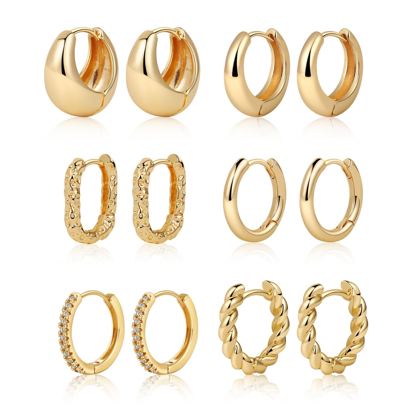 MIDEEO Gold/Sliver Chunky Hoop Earrings Set, 14K Gold Plated Twisted Huggie Hoop Earring