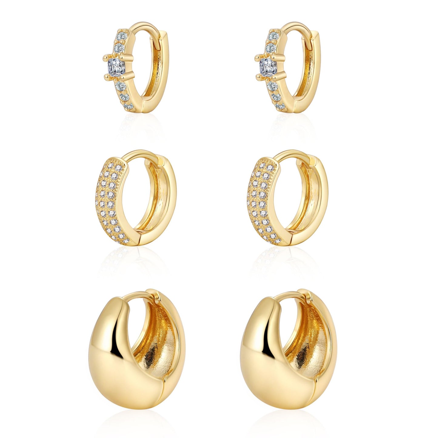 MIDEEO Gold/Sliver Chunky Hoop Earrings Set, 14K Gold Plated Twisted Huggie Hoop Earring