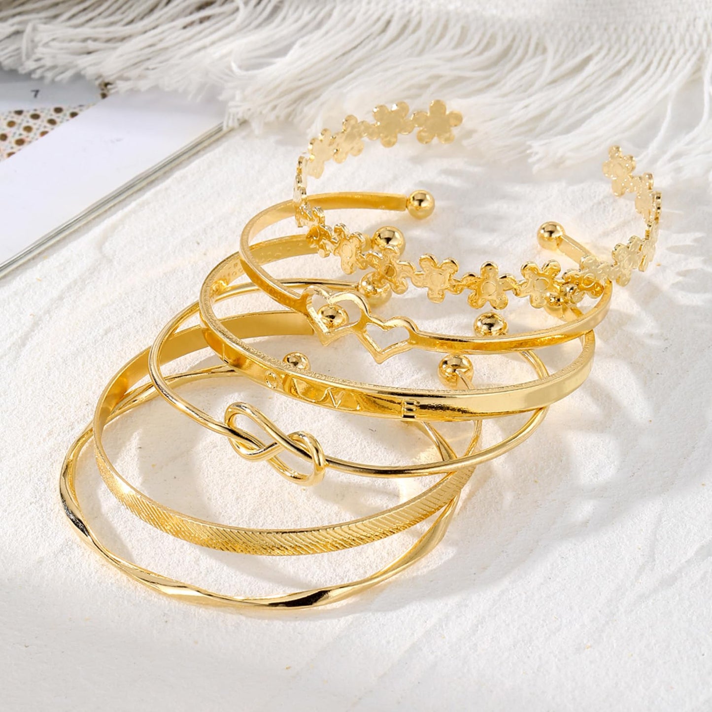 IFKM Gold Bangle Bracelets for Women, 14k Gold Plated Multi-Layer Stackable Cuff Bracelet Set