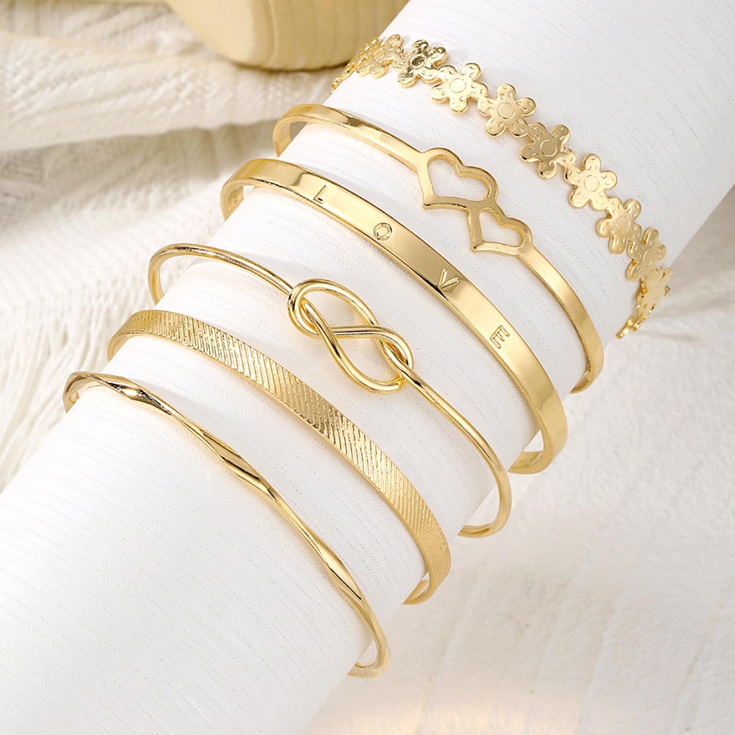 IFKM Gold Bangle Bracelets for Women, 14k Gold Plated Multi-Layer Stackable Cuff Bracelet Set