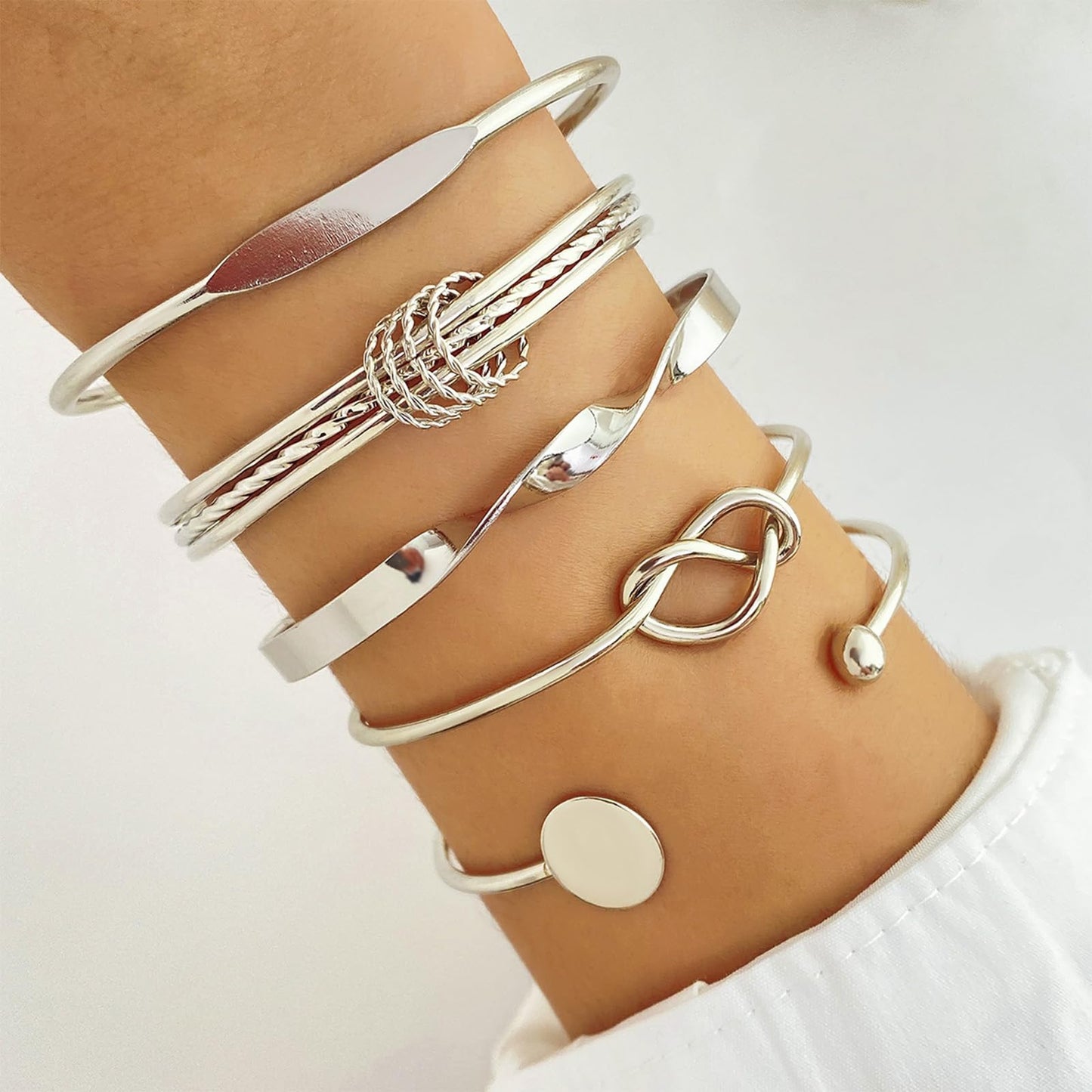 IFKM Gold Bangle Bracelets for Women, 14k Gold Plated Multi-Layer Stackable Cuff Bracelet Set