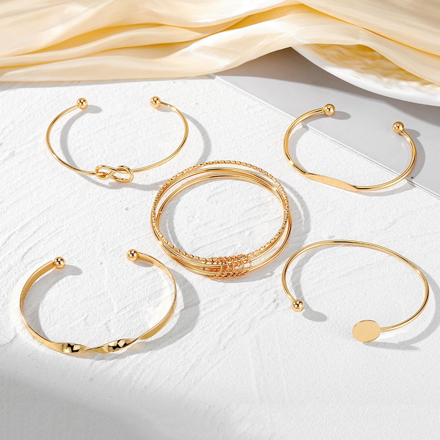 IFKM Gold Bangle Bracelets for Women, 14k Gold Plated Multi-Layer Stackable Cuff Bracelet Set
