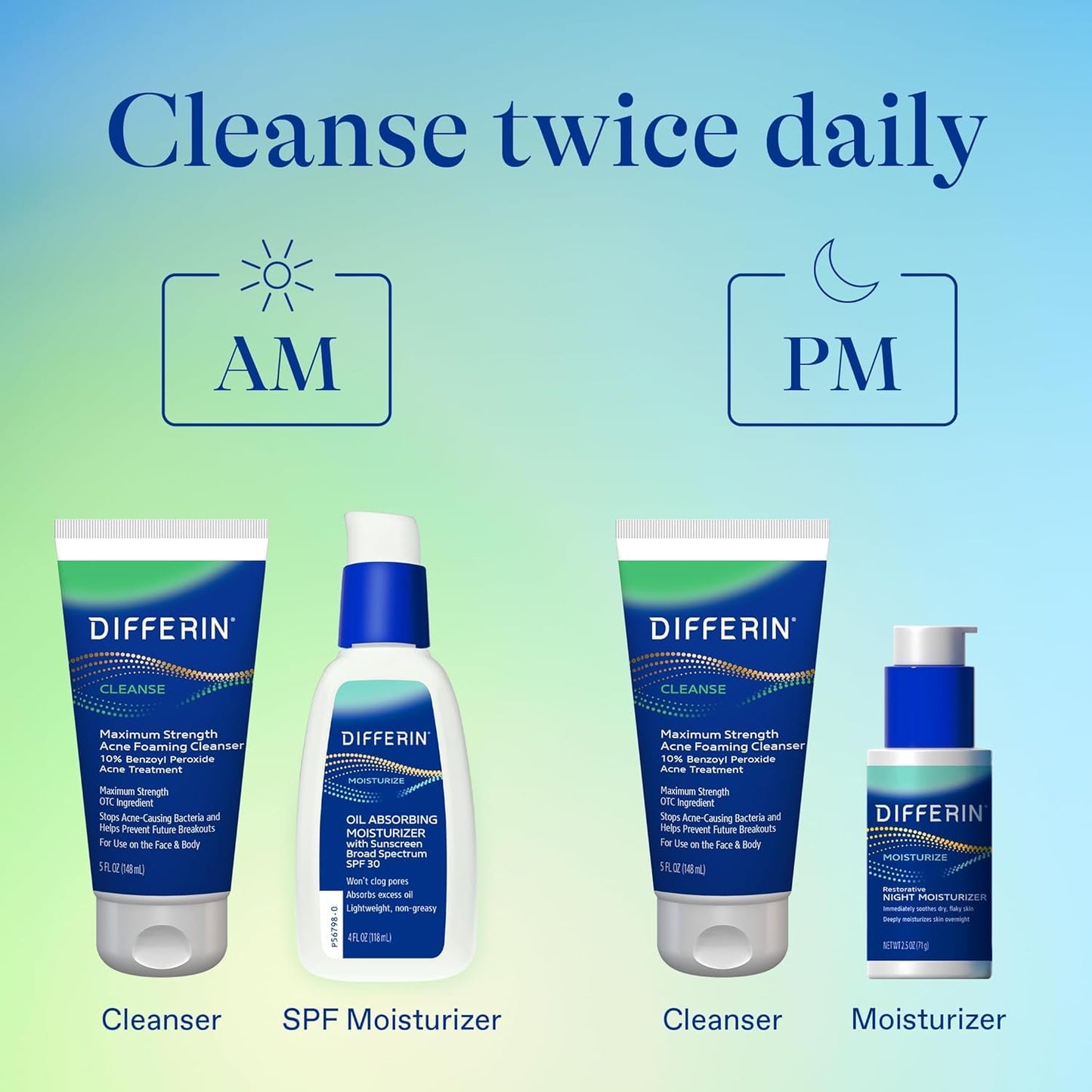 Differin Acne Face Wash with 10% Benzoyl Peroxide, 5 oz.