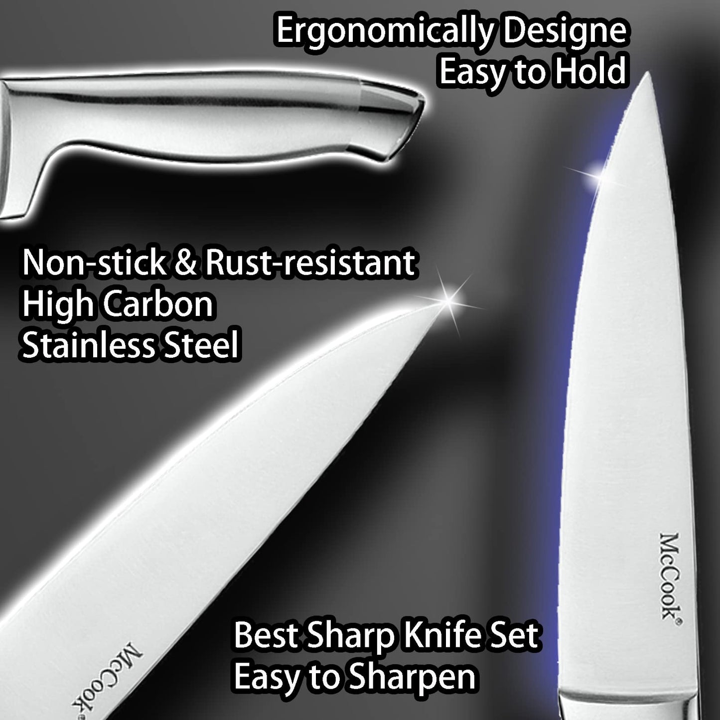 McCook® Knife Sets, German Stainless Steel Kitchen Knife Block Sets with Built-in Sharpener