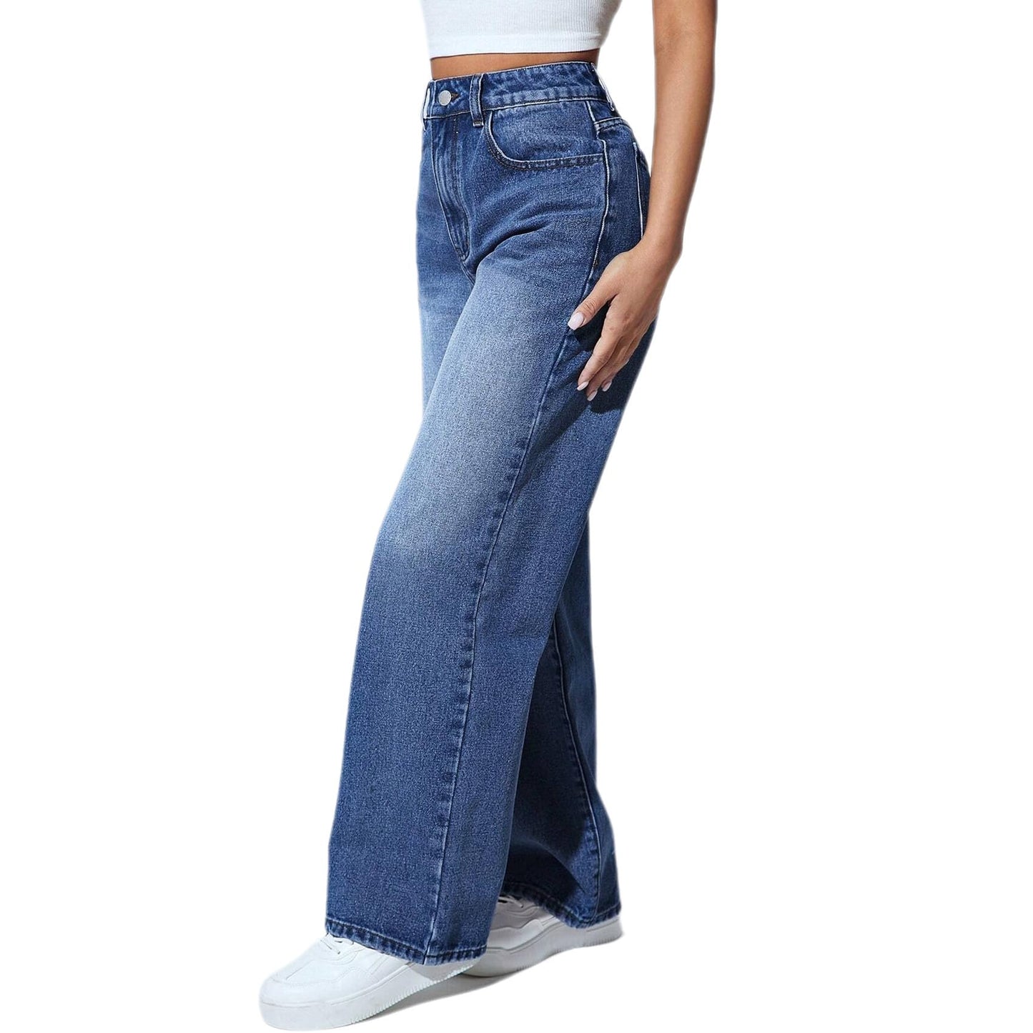 Straight Leg Jeans for Women, High Waisted Stretchy Wide Leg Denim Pants