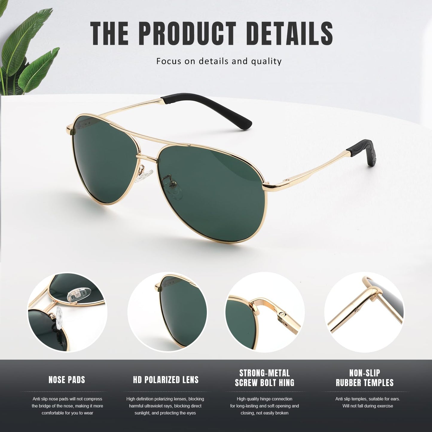 Eiuizah Polarized Aviator Sunglasses with UV Protection