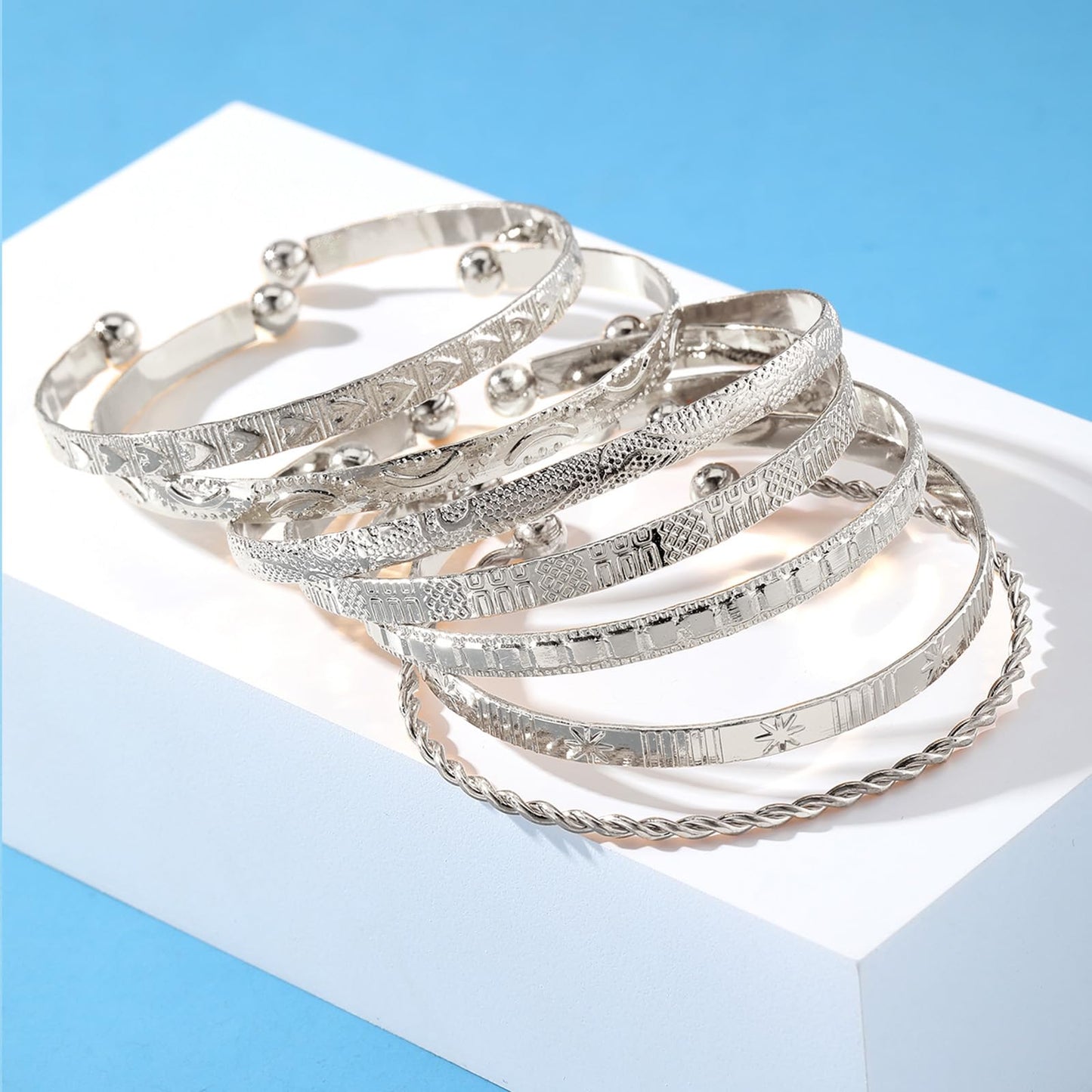 IFKM Gold Bangle Bracelets for Women, 14k Gold Plated Multi-Layer Stackable Cuff Bracelet Set
