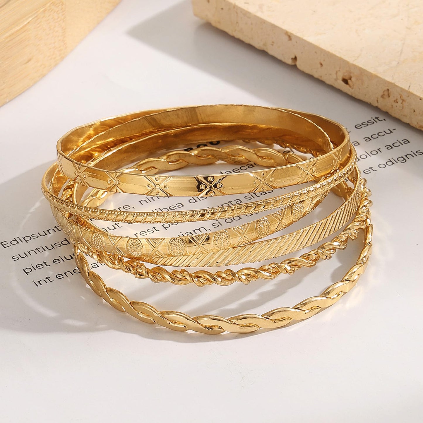 IFKM Gold Bangle Bracelets for Women, 14k Gold Plated Multi-Layer Stackable Cuff Bracelet Set
