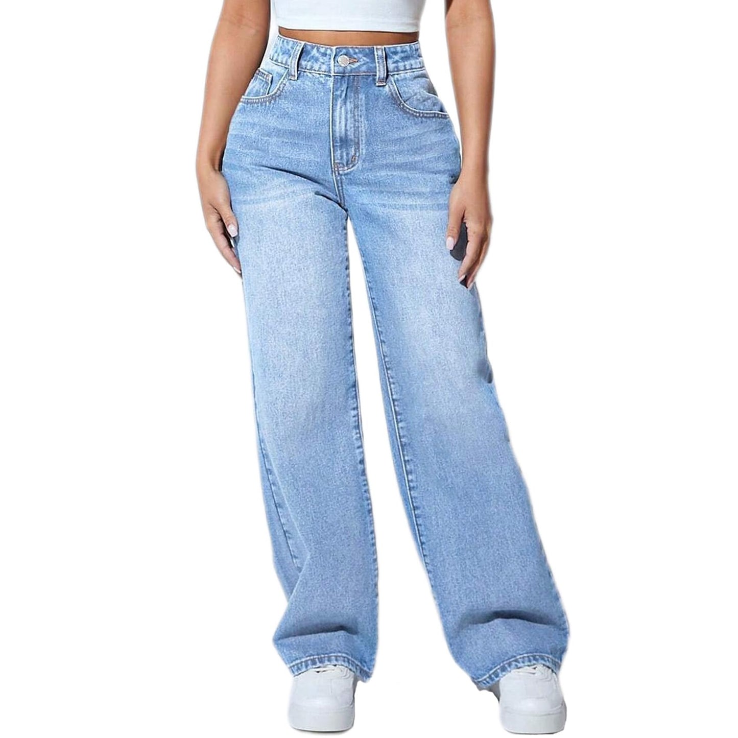 Straight Leg Jeans for Women, High Waisted Stretchy Wide Leg Denim Pants
