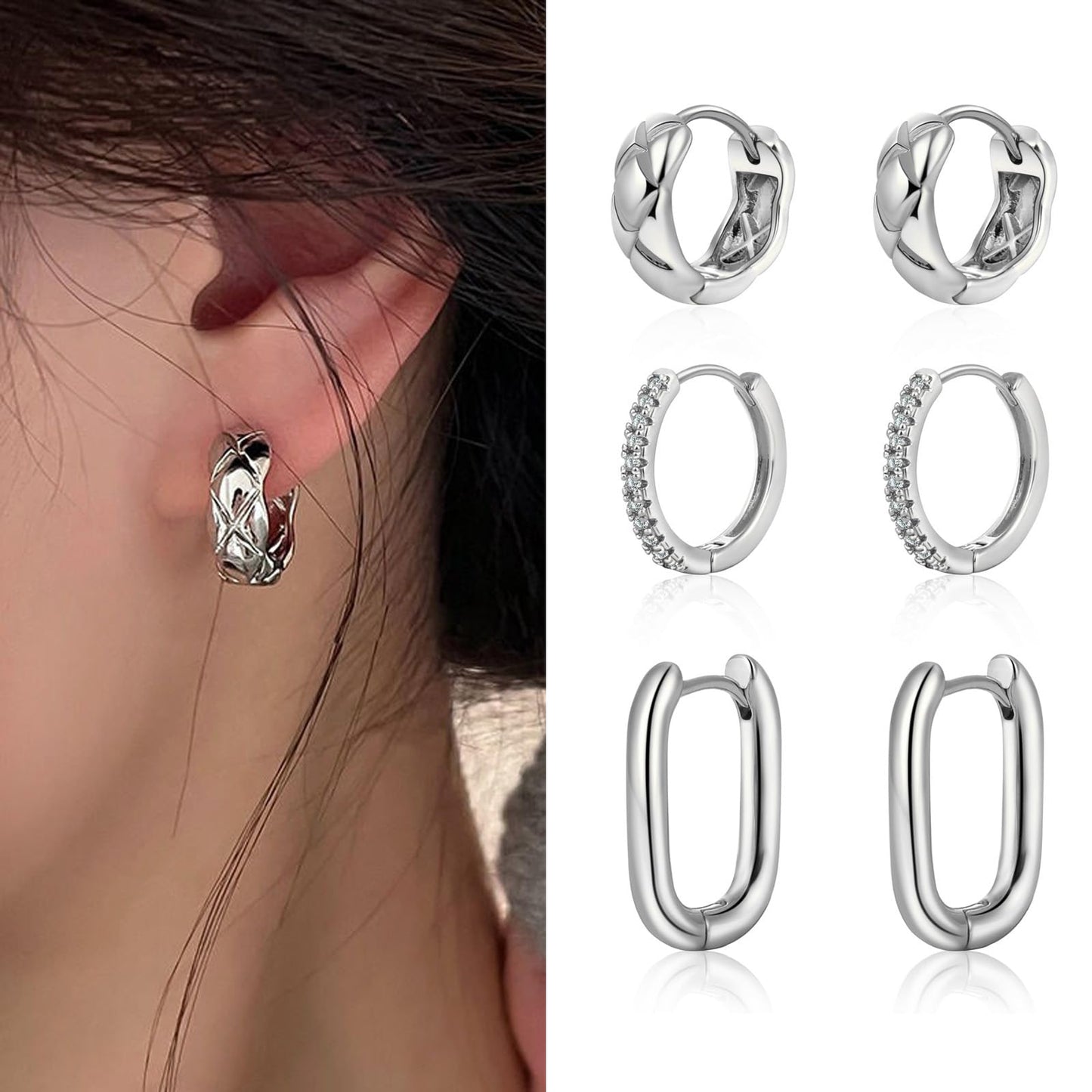 MIDEEO Gold/Sliver Chunky Hoop Earrings Set, 14K Gold Plated Twisted Huggie Hoop Earring